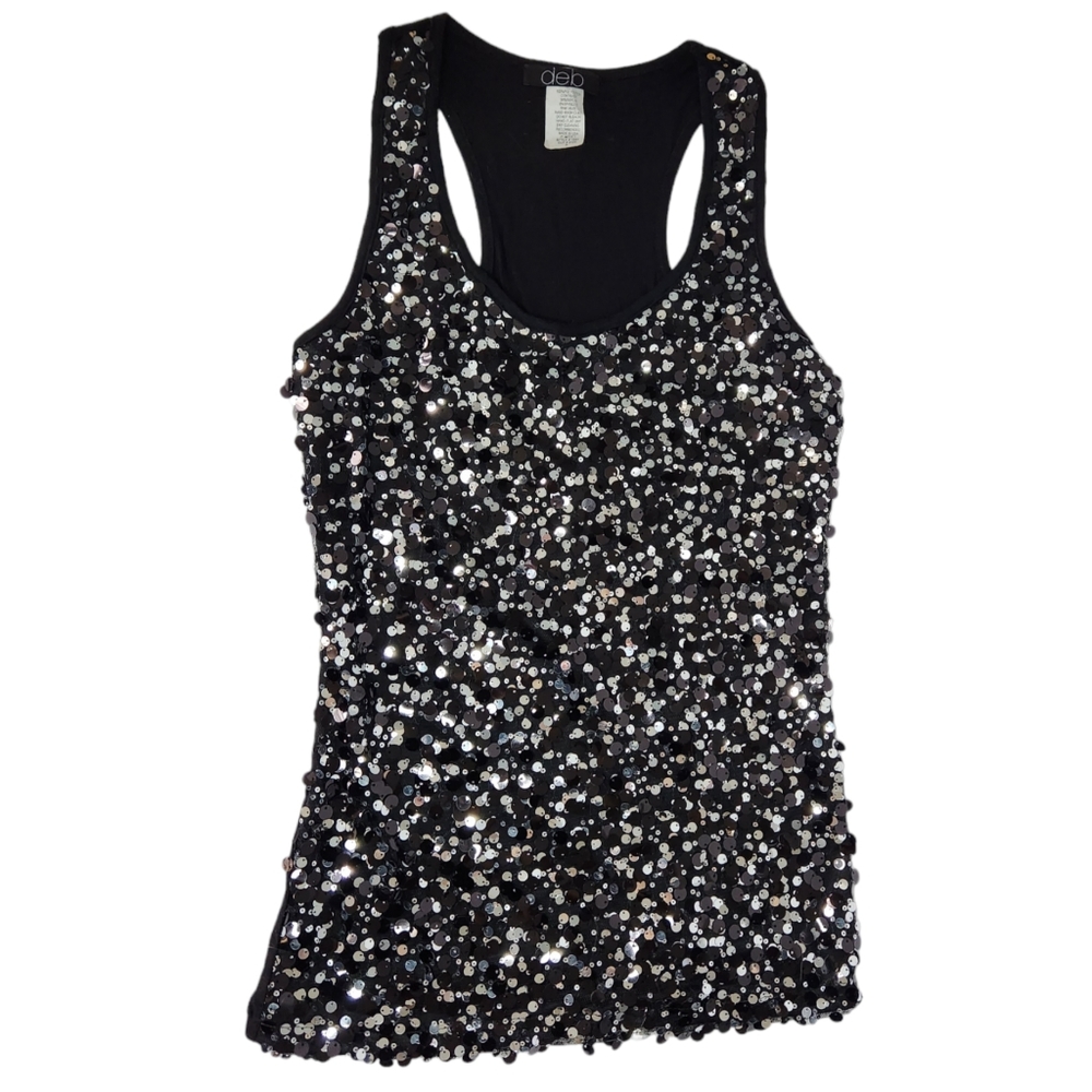 Deb Racerback Sequin Tank. Sz small. Black w/silver sequins.